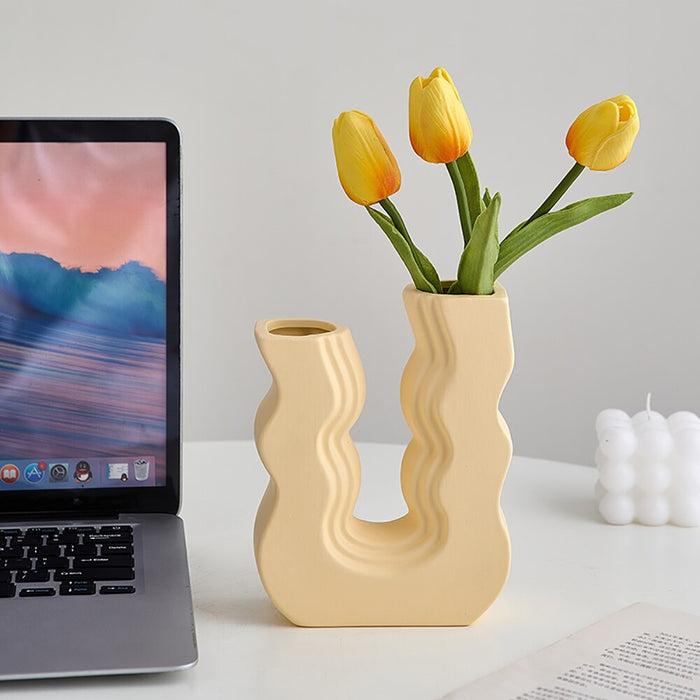 Morandi Colorful Vase Aesthetic Living Room Decor Desk Accessories Geometric Art Vases Ceramic Flower Pot Nordic Home Decoration
